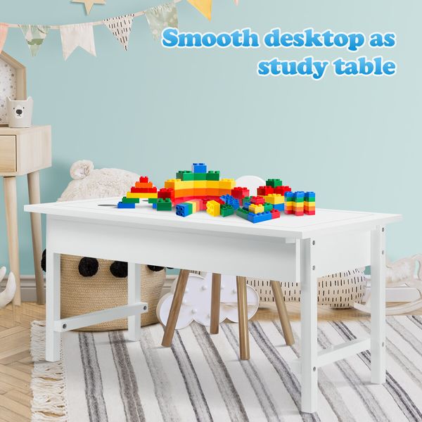 Kids Lego Activity Table Chair Set with Board Storage Building Block Toy Play Study Desk