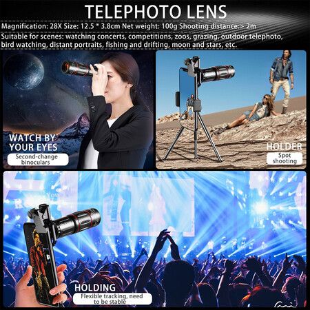 Mobile Phone Lens Kit 28X HD Telescope Zoom Macro Lens For iPhone Samsung Smartphone Camera  Fisheye Lens For Mobile