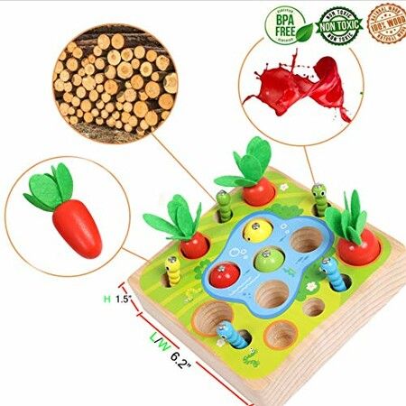 Wooden Sensory Education Puzzle Carrot Harvest Catching Worm Montessori Letters Cognition Preschool Gift