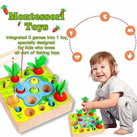 Wooden Sensory Education Puzzle Carrot Harvest Catching Worm Montessori Letters Cognition Preschool Gift