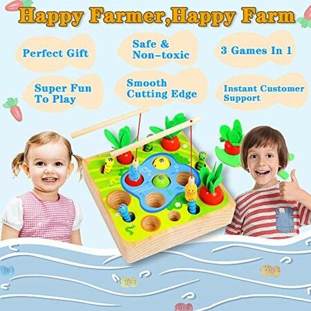 Wooden Sensory Education Puzzle Carrot Harvest Catching Worm Montessori Letters Cognition Preschool Gift