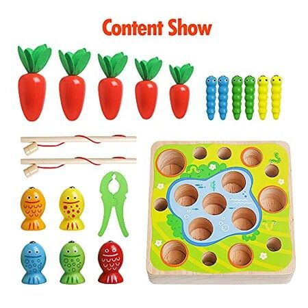 Wooden Sensory Education Puzzle Carrot Harvest Catching Worm Montessori Letters Cognition Preschool Gift