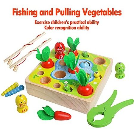 Wooden Sensory Education Puzzle Carrot Harvest Catching Worm Montessori Letters Cognition Preschool Gift