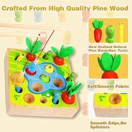 Wooden Sensory Education Puzzle Carrot Harvest Catching Worm Montessori Letters Cognition Preschool Gift