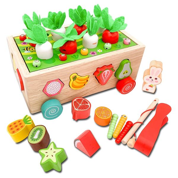 Wooden Educational Toys Gifts Montessori Toys Shape Sorter Toys Montessori Carrot Harvest and Worm Toy Play Set