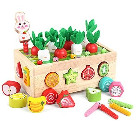 Wooden Educational Toys Gifts Montessori Toys Shape Sorter Toys Montessori Carrot Harvest and Worm Toy Play Set