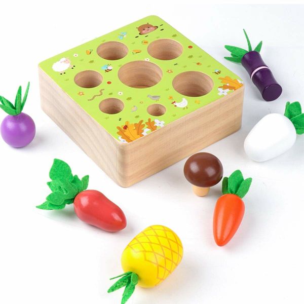 Wooden Farm Harvest Game Montessori Toy, Early Learning Toy 7 Sizes Vegetable or Fruits