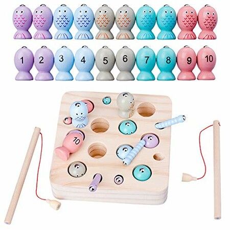 Wooden Magnetic Fishing Game ,Number Montessori Toys for Toddler Fishing Games,Catching Worms