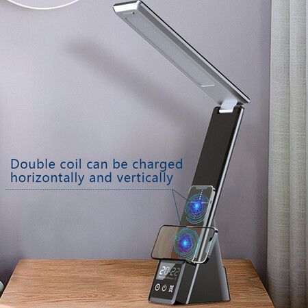 Newest Multi-Function Table Lamp Clock Convenient Three In One Fast Charger For Mobile Phone Watch Headset Wireless Charging Col Black