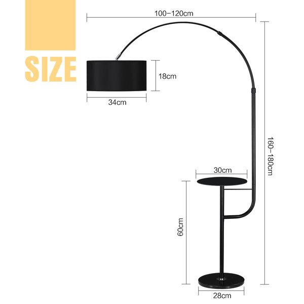 Modern Black LED Floor Lamp Arc Standing Corner Reading Light Adjustable Storage Living Room