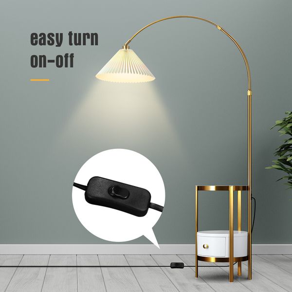 Gold Arc LED Floor Lamp Adjustable Corner Standing Reading Light Storage Shelves Living Room