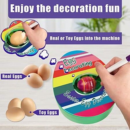 Easter Eggs Music Light Spinner?egg dying kit?egg painting kit,Coloring Kit with plus 10 wooden eggs crystals cartoon stickers