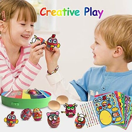 Easter Eggs Music Light Spinner?egg dying kit?egg painting kit,Coloring Kit with plus 10 wooden eggs crystals cartoon stickers