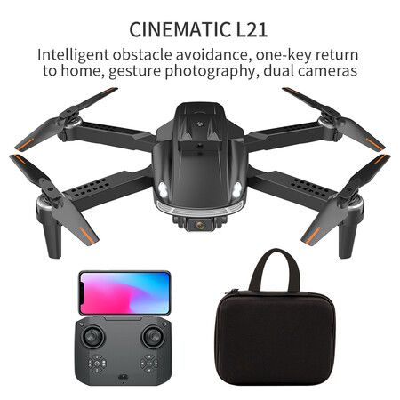 2022 Newest Drone 1080P 4K HD WiFi FPV Dual Camera Height Keep Real Time Transmission Foldable Smart Obstacle Avoidance Air Vehicle RC Drone L21 Color Grey