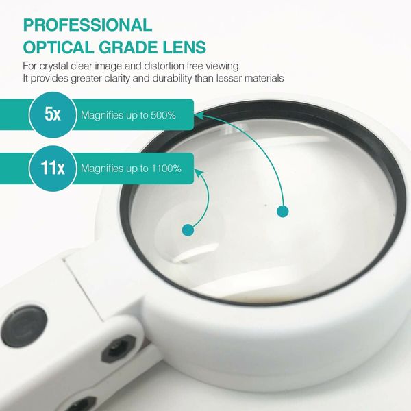 Magnifying Glass with 8 LED Lights, Hands Free Magnifying Glass, Double Magnification Lens, Ideal for Reading Books, Jewelry, Coins, Crafts