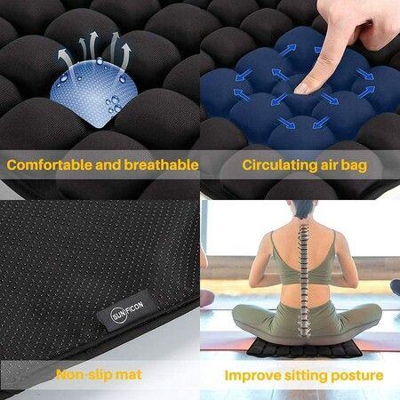 Comfortable Non-Slip Adjustable Inflatable Chair Cushion (Black)