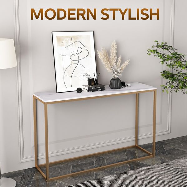 Hall End Console Table Sofa Entrance Plant Flower Stand TV Shelf Faux Marble Gold