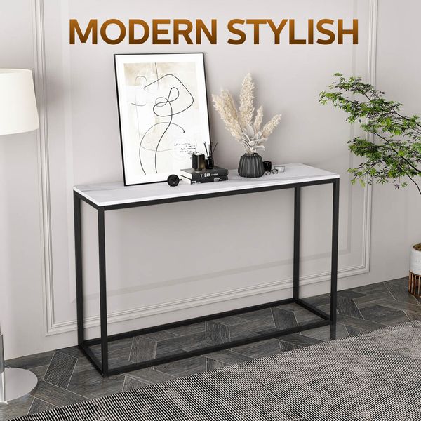 Black Hall Console Table Entrance End Sofa TV Shelf Plant Flower Stand Faux Marble