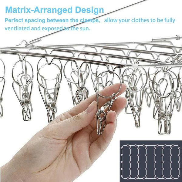 52 Clips Clothes Drying Racks Stainless Steel Drip Hanger Folding Clothes Drying Socks, Bras, Towel, Underwear,