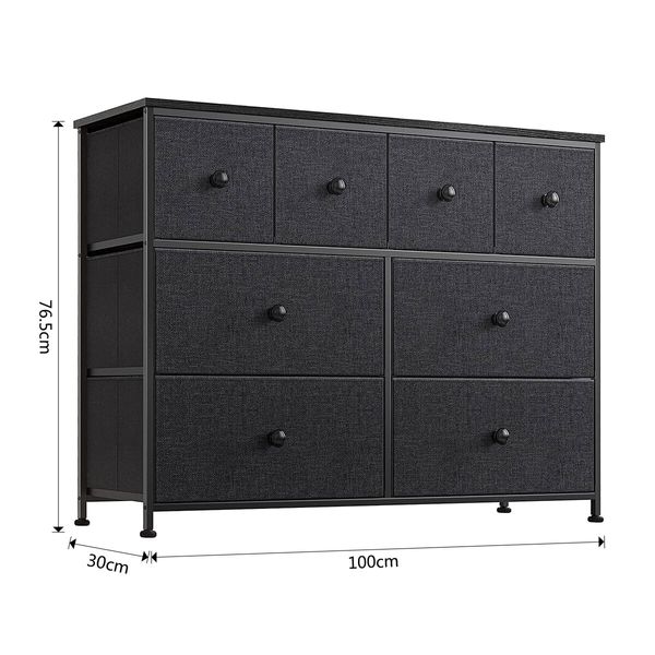 Chest of 8 Drawers Black Bedroom Dresser Storage Organizer Unit Fabric 