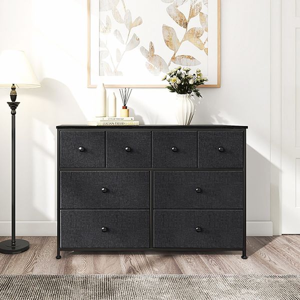 Chest of 8 Drawers Black Bedroom Dresser Storage Organizer Unit Fabric 