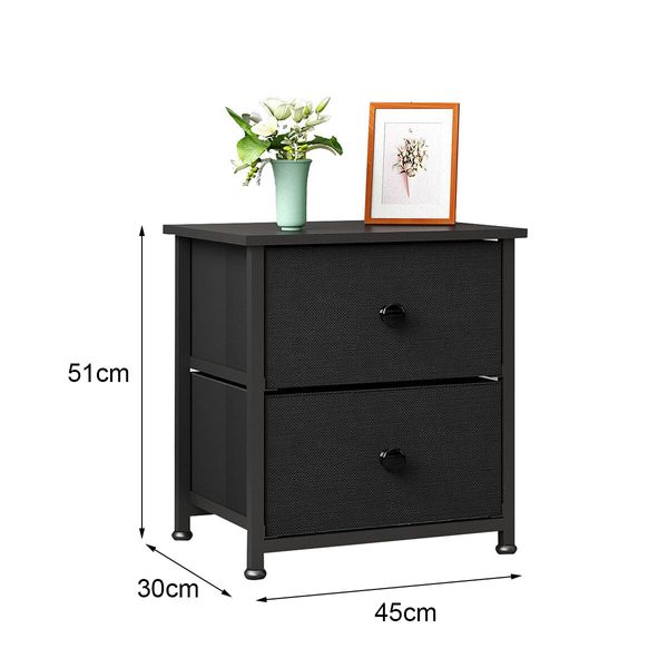 Chest of 2 Drawers Black Nightstand Bedside End Table Fabric Bedroom Dresser