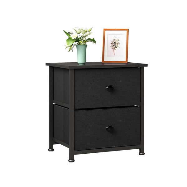 Chest of 2 Drawers Black Nightstand Bedside End Table Fabric Bedroom Dresser