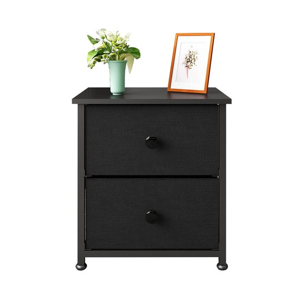 Chest of 2 Drawers Black Nightstand Bedside End Table Fabric Bedroom Dresser