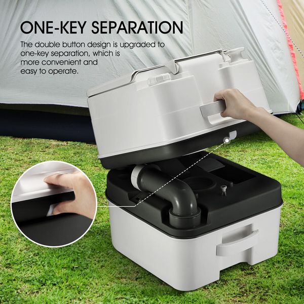 Portable Toilet Camping Potties Travel Porta Potty Mobile Bathroom Black and Grey 44.5x35x44cm 24L