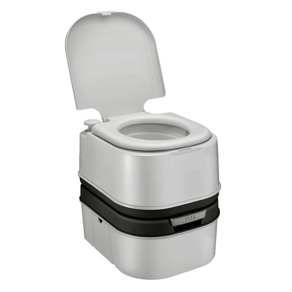 Portable Toilet Camping Potties Travel Porta Potty Mobile Bathroom Black and Grey 44.5x35x44cm 24L