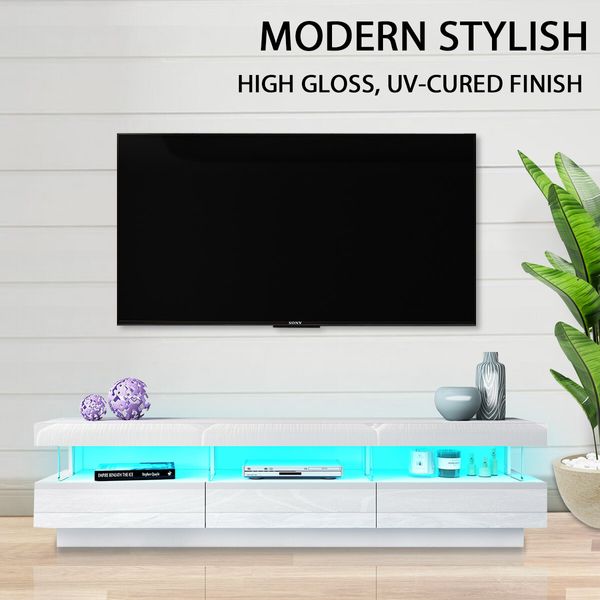 White LED TV Stand Unit Storage Cabinet Entertainment Console High Gloss Front 3 Drawer