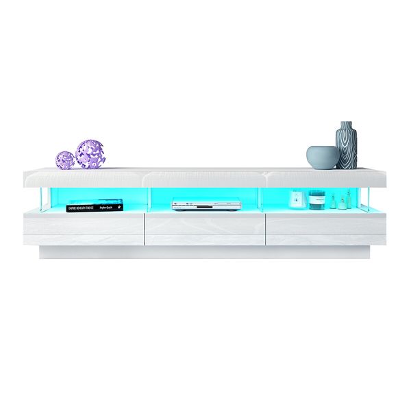 White LED TV Stand Unit Storage Cabinet Entertainment Console High Gloss Front 3 Drawer