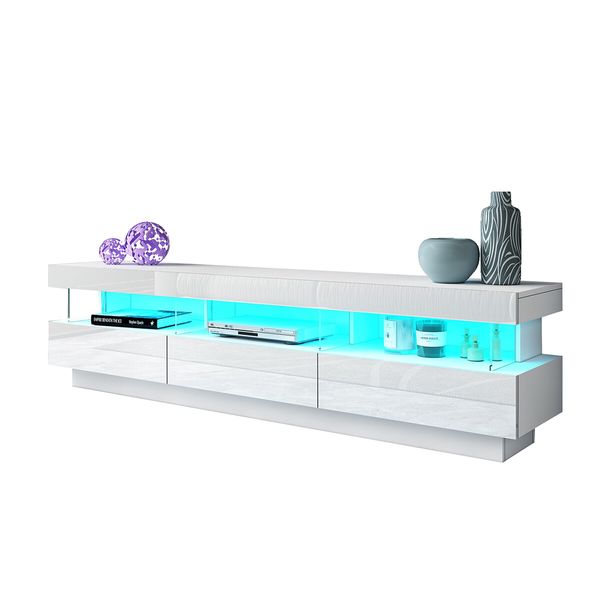 White LED TV Stand Unit Storage Cabinet Entertainment Console High Gloss Front 3 Drawer