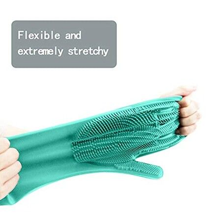 Pet Grooming Silicone Gloves for Cat Dog Bathing Brush with Long Bristles, Heat Resistant Silicone Pet Hair Removal Gloves  Green