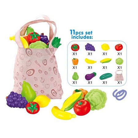 11PCS Kids Cut Play Food Kitchen Accessories Set Cutting Toy Fruits and Vegetables Pretend Playset