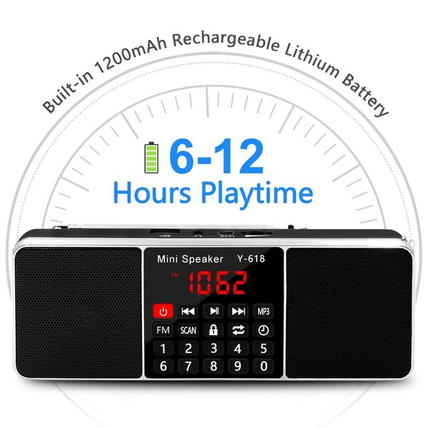 Multifunction Digital FM Radio Media Speaker MP3 Music Player Support TF Card USB Drive with LED Screen Display For Elder (Black)