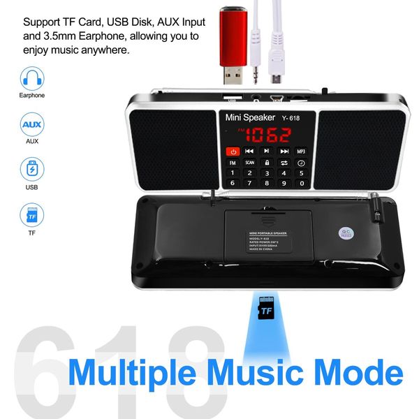 Multifunction Digital FM Radio Media Speaker MP3 Music Player Support TF Card USB Drive with LED Screen Display For Elder (Black)