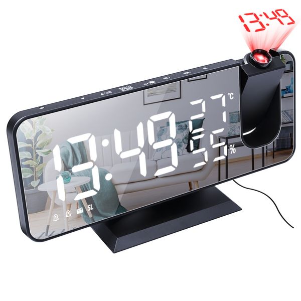 2022 Newest LED Digital Projection Alarm Clock Table Electronic Alarm Clock with Projection FM Radio Time Projector Bedroom Bedside Clock