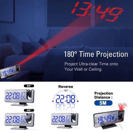 2022 Newest LED Digital Projection Alarm Clock Table Electronic Alarm Clock with Projection FM Radio Time Projector Bedroom Bedside Clock