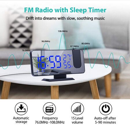 2022 Newest LED Digital Projection Alarm Clock Table Electronic Alarm Clock with Projection FM Radio Time Projector Bedroom Bedside Clock