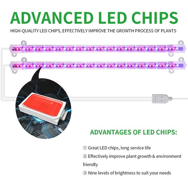 2 Strips Grow Light Four Heads Growing lamp Full Spectrum Dimmable Levels Led  Plant Lamp with Red Blue Lights