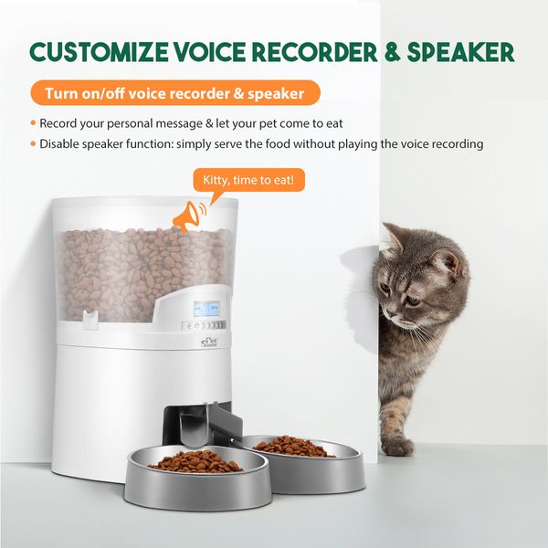 Petscene 7L Automatic Pet Cat Feeder Dog Food Dispenser Voice Recorder 2 Bowls LCD