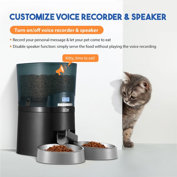 Petscene Automatic Pet Feeder 7L Auto Dog Cat Food Dispenser Voice Recorder 2 Bowls