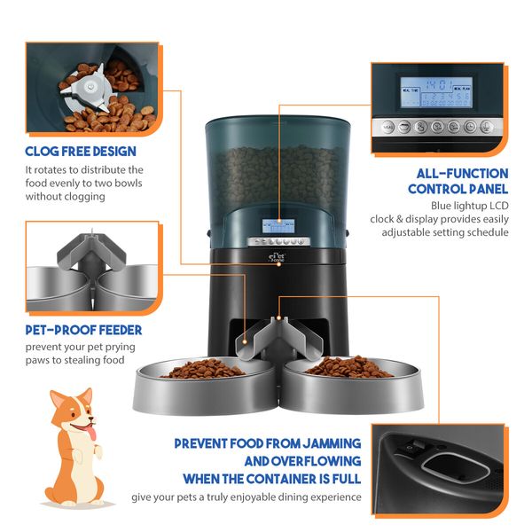 Petscene Automatic Pet Feeder 7L Auto Dog Cat Food Dispenser Voice Recorder 2 Bowls