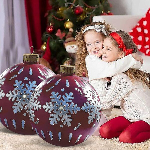 23.6 inch PVC Giant Christmas Inflatable Ball Decor for Home Christmas Festive Gift Ball (Red)