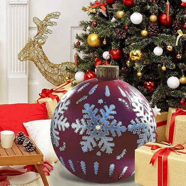 23.6 inch PVC Giant Christmas Inflatable Ball Decor for Home Christmas Festive Gift Ball (Red)