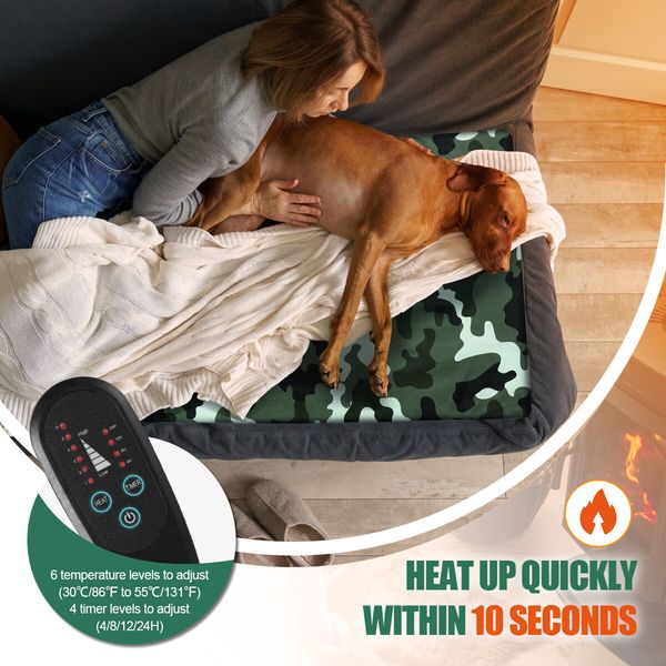 Electric Pet Dog Heater Pad Heating Mat Heated Blanket Cat Bed Thermal Protection Timer XL 90x60cm with 2 Cloth Covers