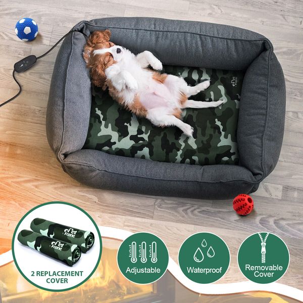 Electric Pet Dog Heater Pad Heated Heating Mat Blanket Cat Bed Timer Thermal Protection 60x45cm with 2 Cloth Covers