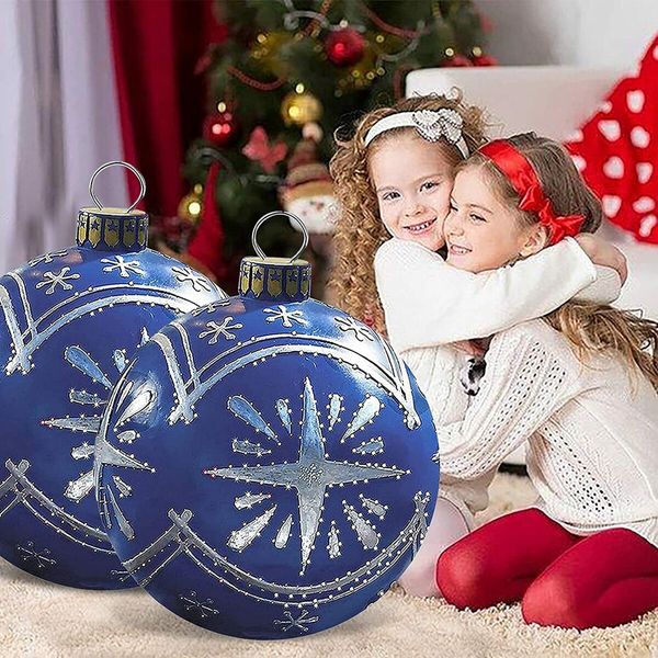 23.6 inch PVC Giant Christmas Inflatable Ball Decor for Home Christmas Festive Gift Ball (Blue)