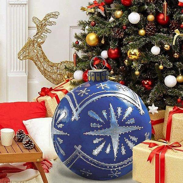 23.6 inch PVC Giant Christmas Inflatable Ball Decor for Home Christmas Festive Gift Ball (Blue)